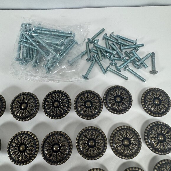 Lot 41 Antique Bronze Cabinet Knobs Flower Handle Dresser Farmhouse Countrycore - Picture 5 of 7